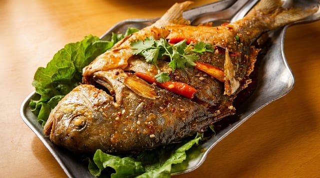 Pompano with 3 Flavor Sauce.
