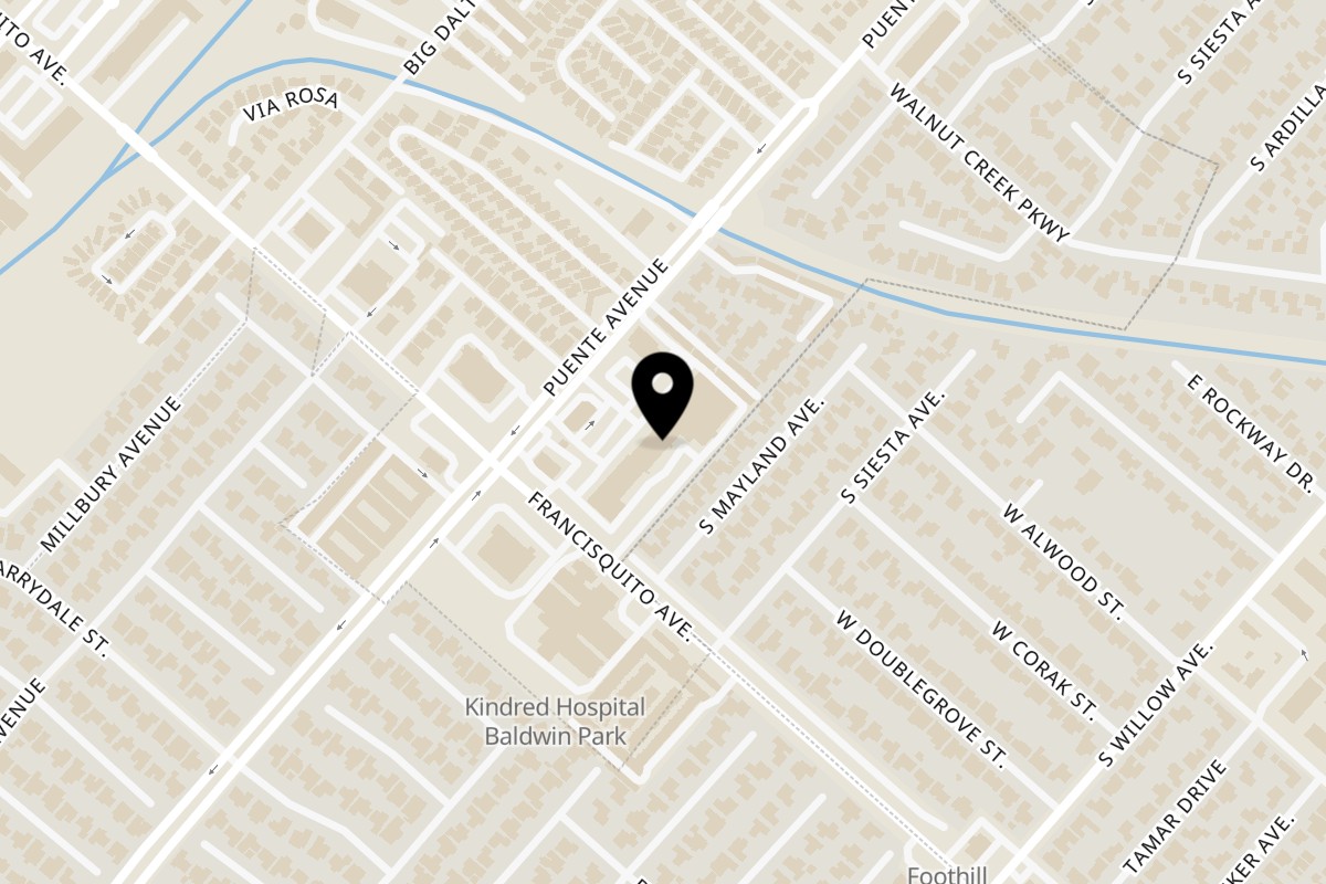 Map showing the location of Orchid Thai on 1634 Puente Ave in Baldwin Park